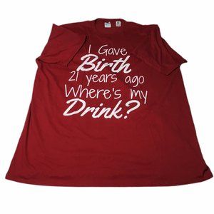 Womens T-Shirt Size 3XL XXXL Red White Short Sleeve Birthday 21 Drinking Mom NEW